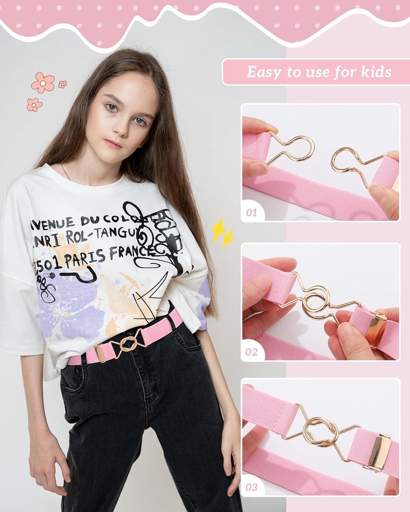 Kajeer Kids Elastic Belt for Girls,3 Pack Youth Belts Stretch Adjustable Gold Round buckle Toddler Belts for Uniform Casual - Image 5